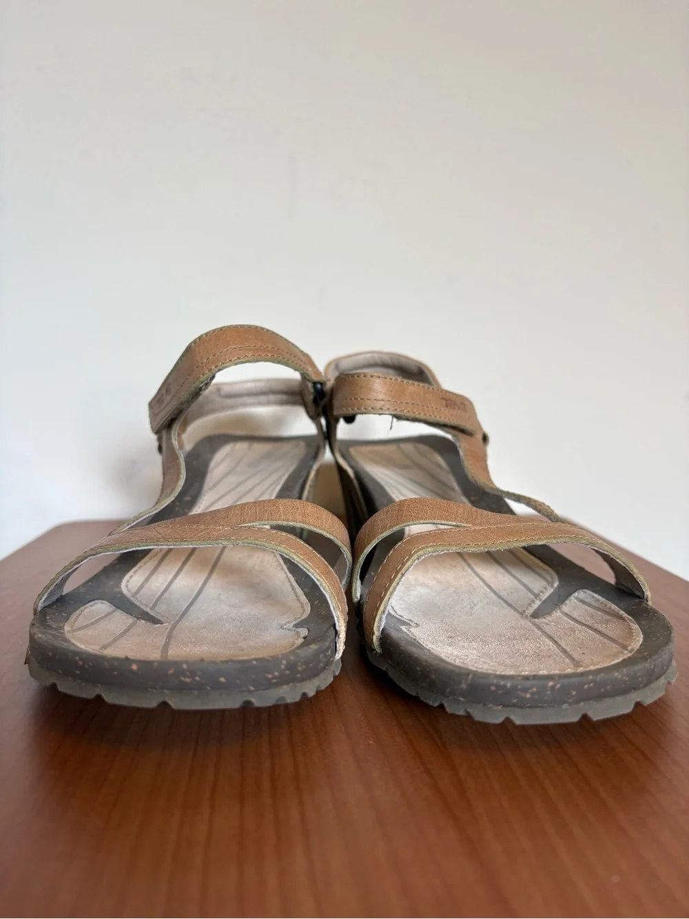 Teva Cabrillo Cross Strap Tan Leather Wedge Sandals US Size 11